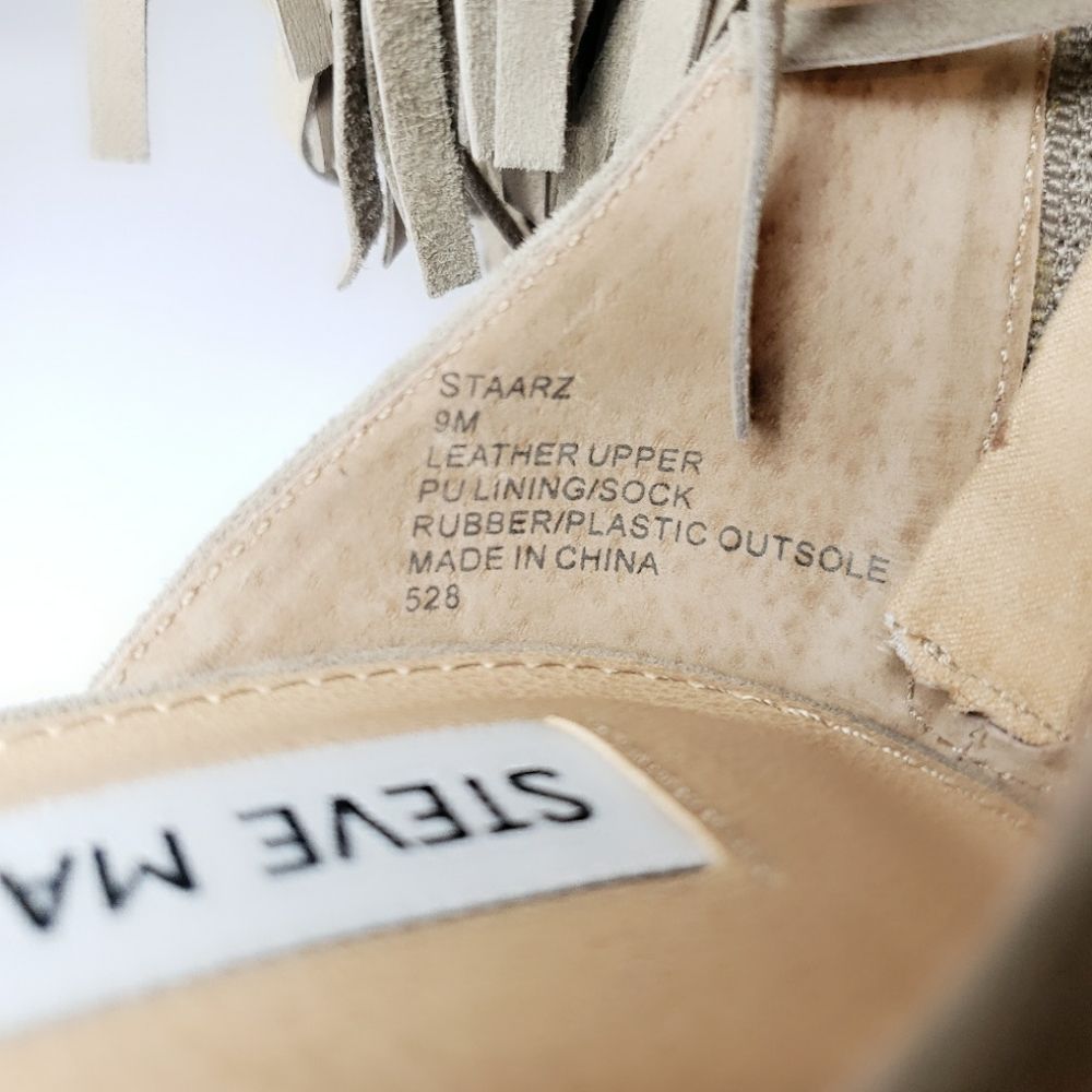 Steve Madden STAARZ Suede Leather Ankle Fringe Dress Sandal Beige Women's Size 9 - Picture 5 of 7